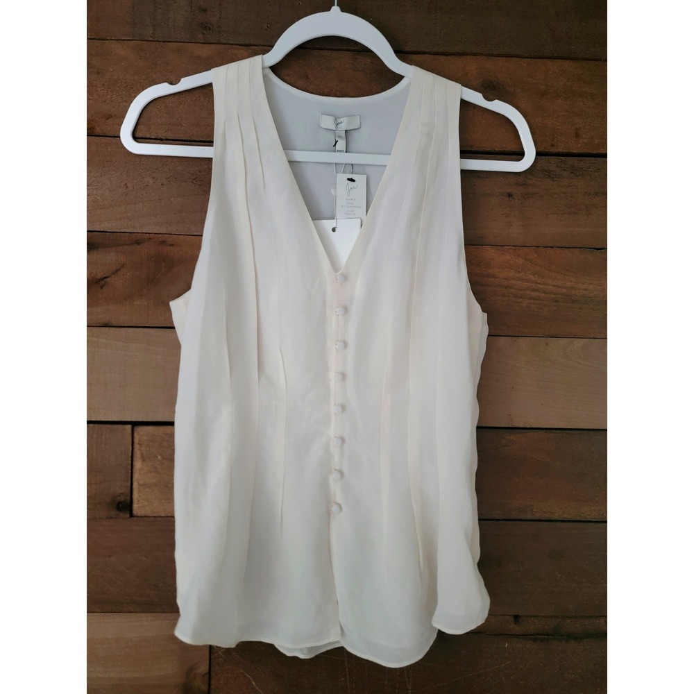 NWT Joie 100% Silk Porcelain White Pleated V-Neck Sleeveless Eulalia Blouse XS
